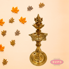 Traditional Brass Ganesha Deepam | Antique Finish Kuthu Vilakku for Pooja & Home Décor