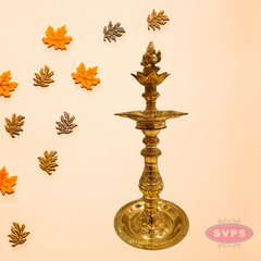 Traditional Brass Ganesha Deepam | Antique Finish Kuthu Vilakku for Pooja & Home Décor