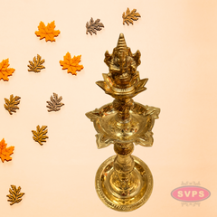 Traditional Brass Ganesha Deepam | Antique Finish Kuthu Vilakku for Pooja & Home Décor