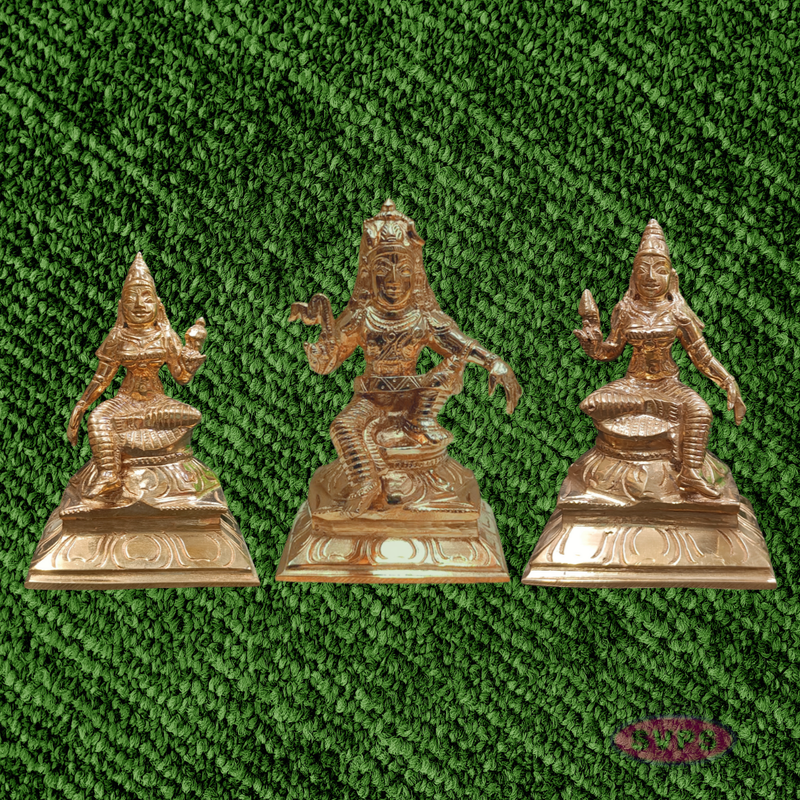 Traditional Handcrafted Panchalogham Iyappan Family Set – Lord Iyappan with Poorna and Pushkala Devi Idols