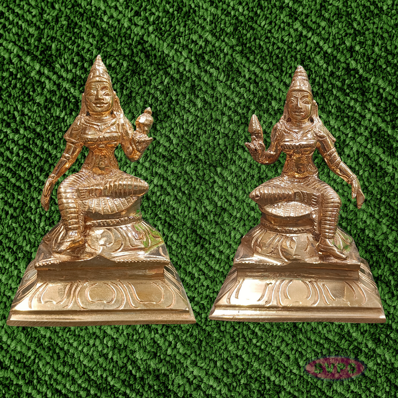 Traditional Handcrafted Panchalogham Iyappan Family Set – Lord Iyappan with Poorna and Pushkala Devi Idols