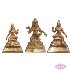 Traditional Handcrafted Panchalogham Iyappan Family Set – Lord Iyappan with Poorna and Pushkala Devi Idols