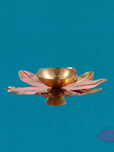 Handcrafted Brass & Copper Lotus Diya – Decorative Flower Shaped Oil Lamp for Pooja and Home Décor