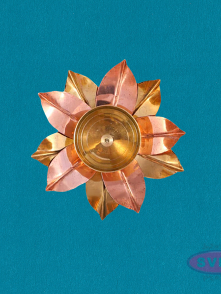 Handcrafted Brass & Copper Lotus Diya – Decorative Flower Shaped Oil Lamp for Pooja and Home Décor