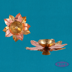 Handcrafted Brass & Copper Lotus Diya – Decorative Flower Shaped Oil Lamp for Pooja and Home Décor