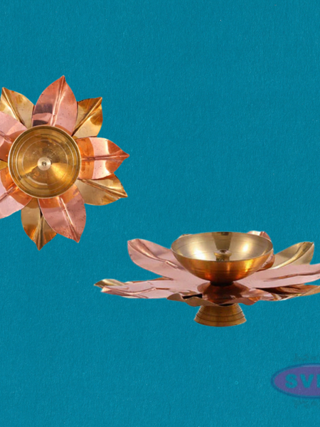 Handcrafted Brass & Copper Lotus Diya – Decorative Flower Shaped Oil Lamp for Pooja and Home Décor