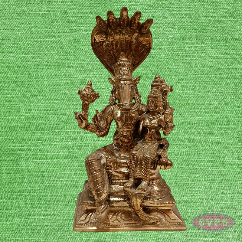 Varaha Lakshmi Panchaloha Idol – Lord Vishnu Varaha Avatar with Goddess Lakshmi under Sheshnag, Antique Finish
