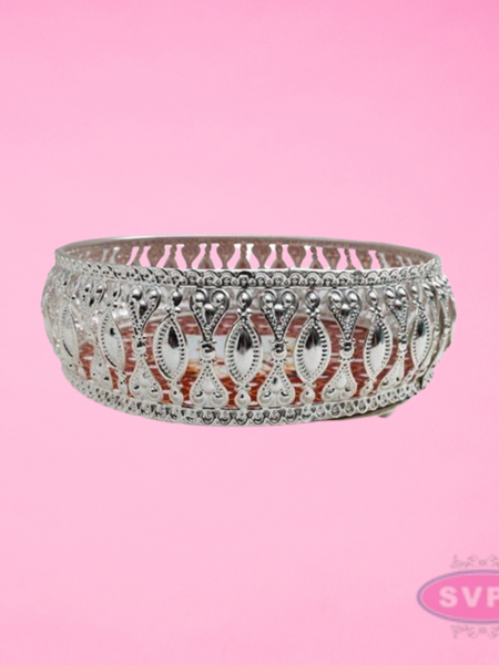 Decorative Silver-Plated Round Pooja Tray with Kamdhenu Cow Design – Traditional Religious Gift Plate