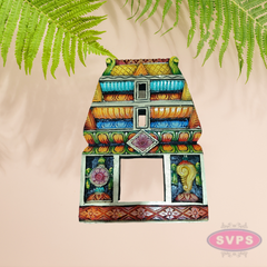 Handcrafted Wooden Gopuram Frame with Shanku and Chakra Design – Multicolor Temple Décor