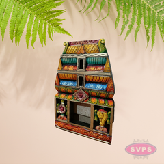 Handcrafted Wooden Gopuram Frame with Shanku and Chakra Design – Multicolor Temple Décor