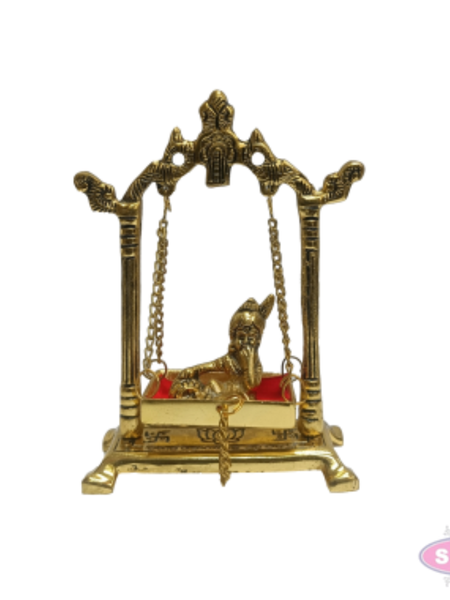Gold Coated Metal Baby Krishna Jhula | Decorative Bal Gopal Swing for Home Temple