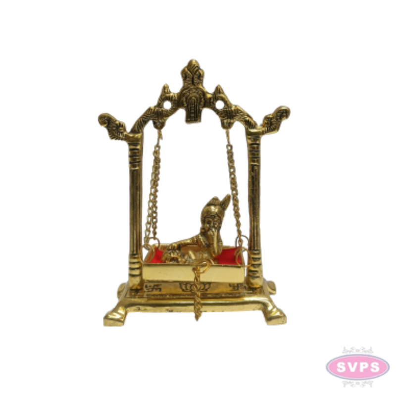 Gold Coated Metal Baby Krishna Jhula | Decorative Bal Gopal Swing for Home Temple