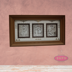 999 Silver Lakshmi Ganesh Saraswathi Wooden Frame
