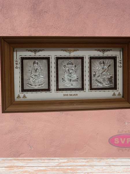 999 Silver Lakshmi Ganesh Saraswathi Wooden Frame