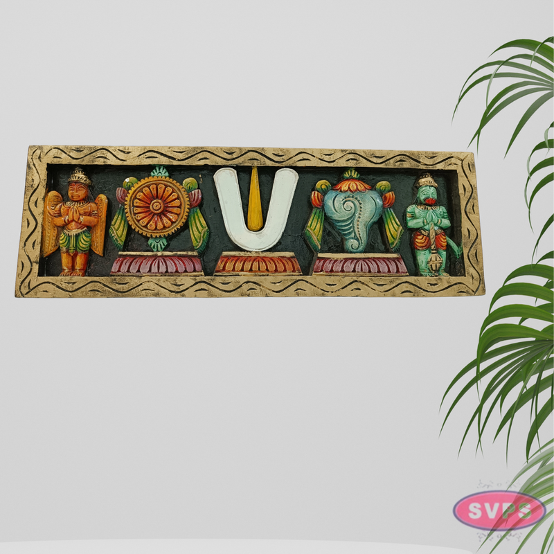Wooden Carverd Ahobila Matam Vadakalai Tiruman Multicolour Wall Hanging-2 Feet