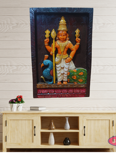 Wood Carving Murugar Wall Hanging Panel