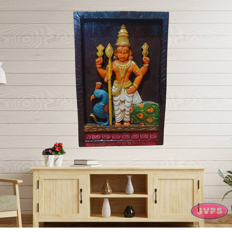 Wood Carving Murugar Wall Hanging Panel