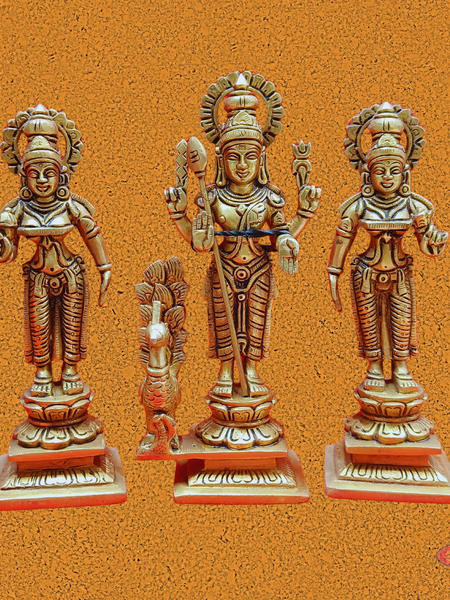 Brass Antique Murugan Valli Deivanai Set Idol