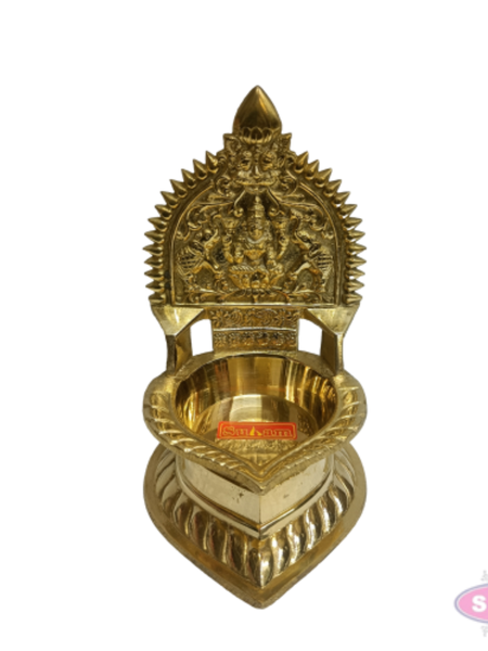 Brass Lakshmi Deepam / Vilakku – 7 Inch Traditional Goddess Lakshmi Oil Lamp for Pooja Room & Temple