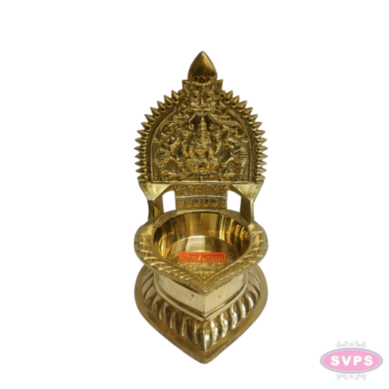 Brass Lakshmi Deepam / Vilakku – 7 Inch Traditional Goddess Lakshmi Oil Lamp for Pooja Room & Temple