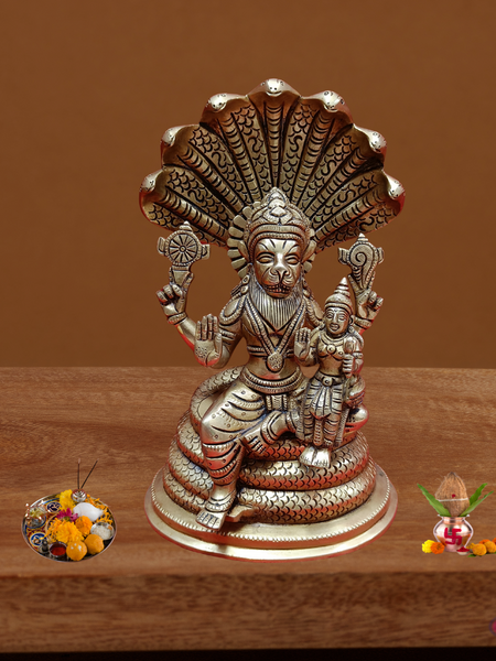 Lakshmi Narasimar Seated On Adisesha / 25 Cms / Home/ Temple
