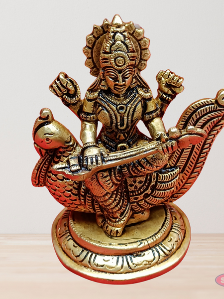 Antique Brass Veena Saraswathi Idol