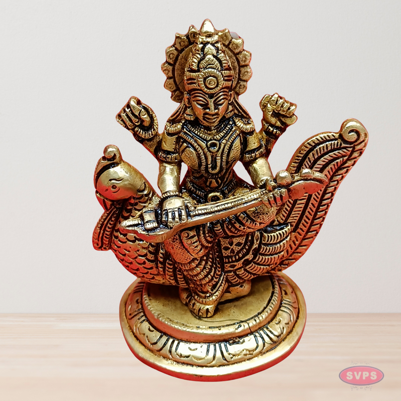 Antique Brass Veena Saraswathi Idol