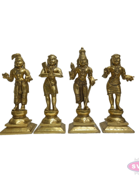 Brass Nalvar Statue Set | Appar, Sundarar, Manikkavasagar & Sambandar | Set of 4 Nayanmar Idols for Pooja Room