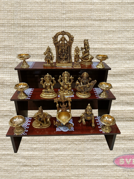 Portable Dismantle Wooden 3-Step Pooja Stand