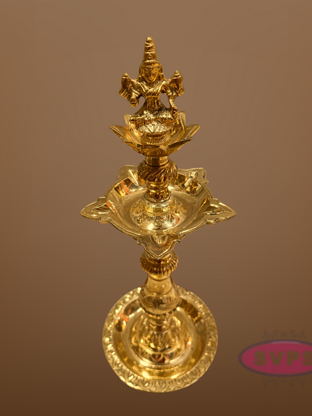 Brass Goddess Lakshmi Kuthu Vilakku – Traditional Standing Oil Lamp for Pooja