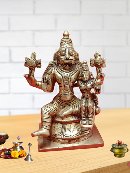 Brass Lakshmi Narasimha Swamy Sitting On Lotus Base