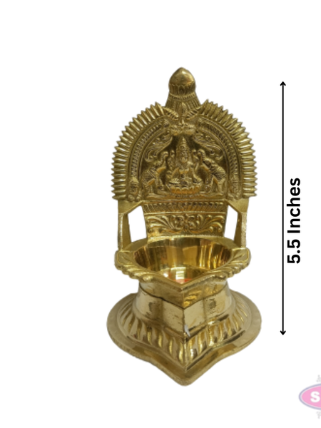 Brass Gaja Lakshmi Deepam / Vilakku – 5.5 Inch Traditional Goddess Lakshmi Oil Lamp