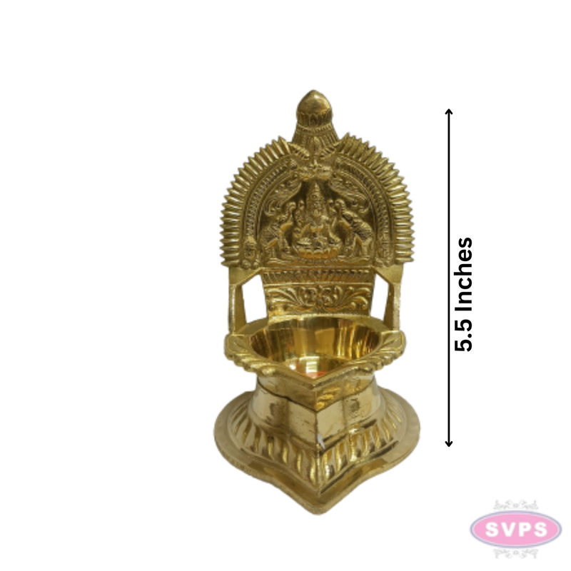 Brass Gaja Lakshmi Deepam / Vilakku – 5.5 Inch Traditional Goddess Lakshmi Oil Lamp