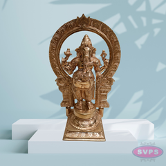 Antique Finish Brass Lord Ganesha Idol with Decorative Arch – 13 Inch