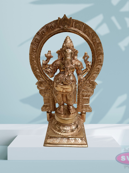 Antique Finish Brass Lord Ganesha Idol with Decorative Arch – 13 Inch