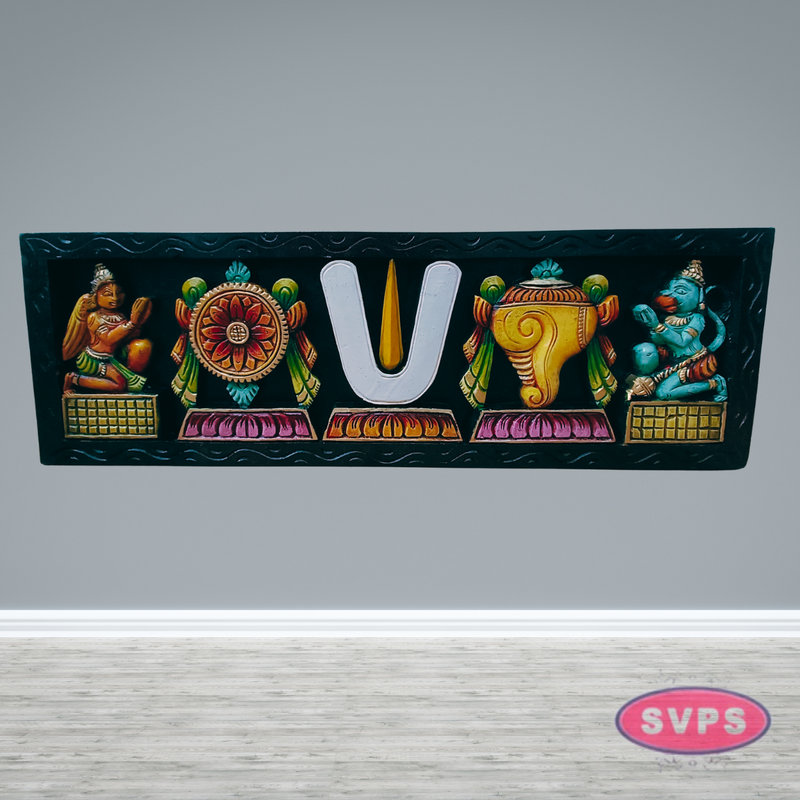 Wooden Carverd Ahobila Matam Vadakalai Tiruman Multicolour Wall Hanging