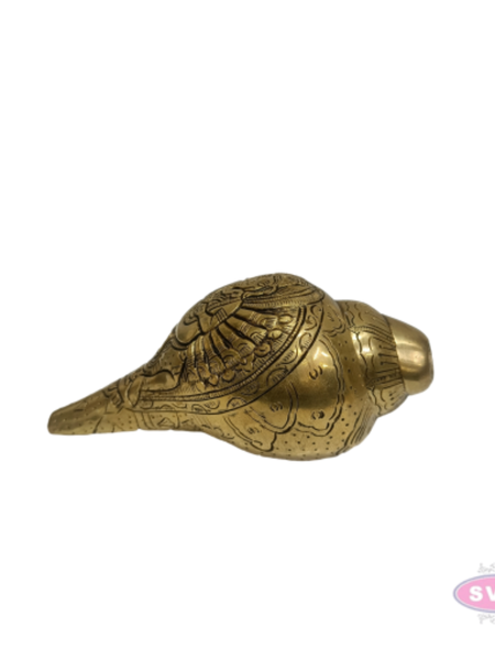 Brass Blowing Shankh with Lord Ganesha Carving | Traditional Conch with Ganesha Design | Handmade Brass Pooja & Spiritual Décor