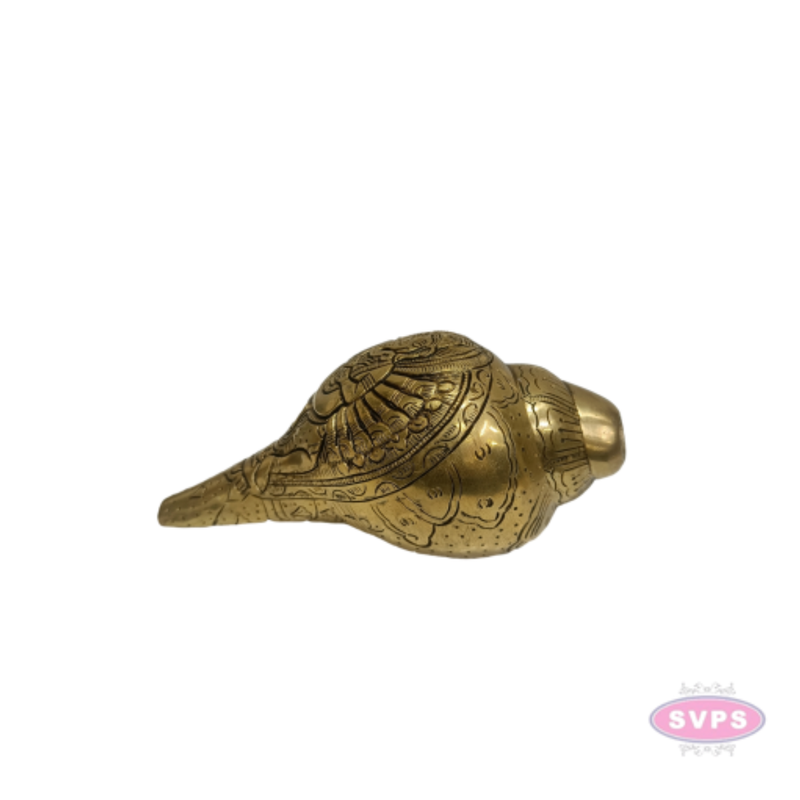 Brass Blowing Shankh with Lord Ganesha Carving | Traditional Conch with Ganesha Design | Handmade Brass Pooja & Spiritual Décor