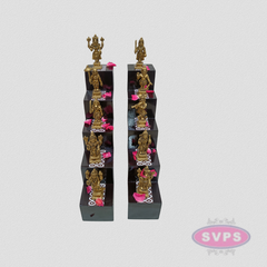 Premium Wooden Deep Stand – 5 Step Kolam Design Diya Stand for Pooja, Navaratri, Karthigai Deepam & Temple Decoration