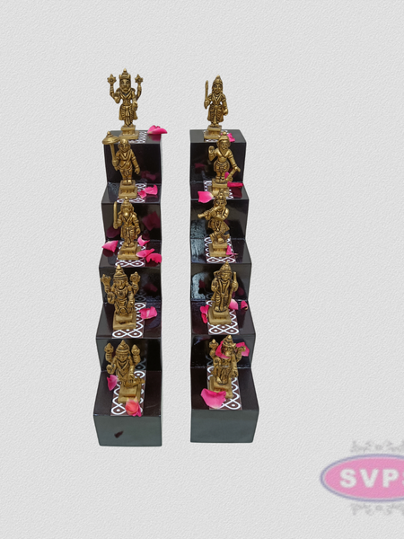 Premium Wooden Deep Stand – 5 Step Kolam Design Diya Stand for Pooja, Navaratri, Karthigai Deepam & Temple Decoration