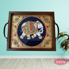Multipurpose Tanjore Style Painting Elephant Tray