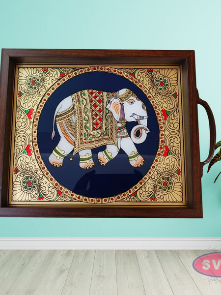 Multipurpose Tanjore Style Painting Elephant Tray