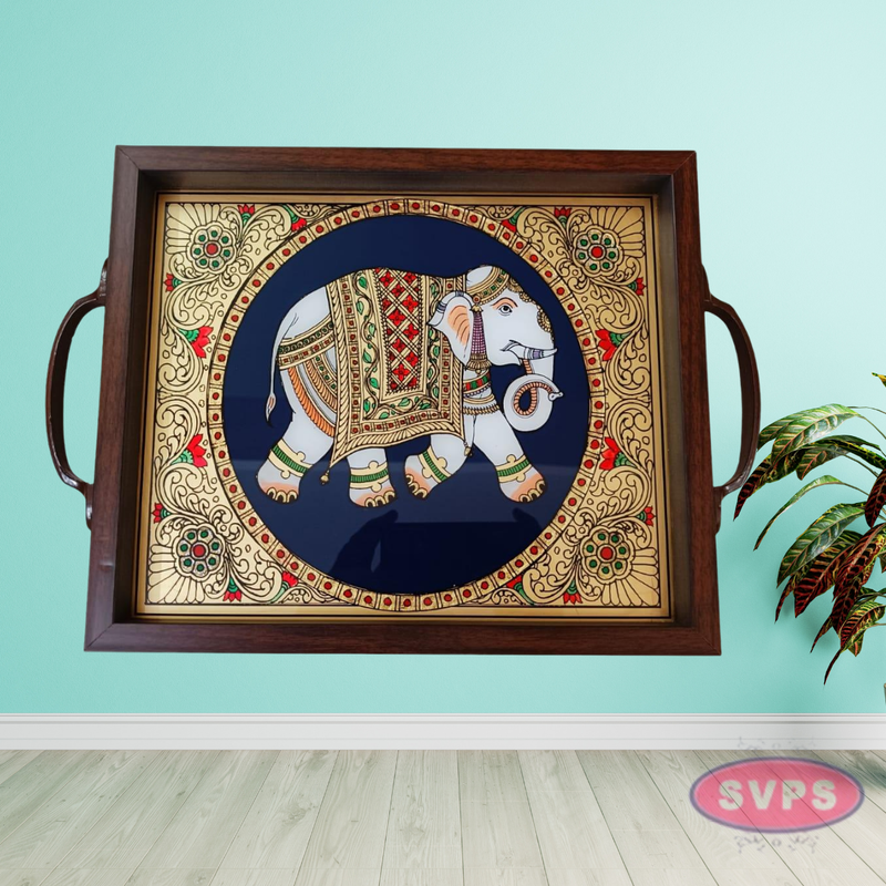 Multipurpose Tanjore Style Painting Elephant Tray