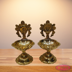 Brass Shankh Chakra Lamp For Pooja
