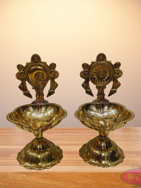 Brass Shankh Chakra Lamp For Pooja
