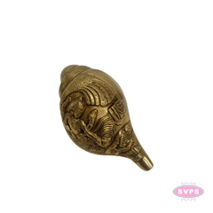 Brass Blowing Shankh Conch with Lord Vishnu Narayan | Traditional Brass Pooja Shankh | Handcrafted Religious & Spiritual Décor