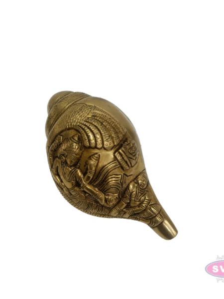 Brass Blowing Shankh Conch with Lord Vishnu Narayan | Traditional Brass Pooja Shankh | Handcrafted Religious & Spiritual Décor