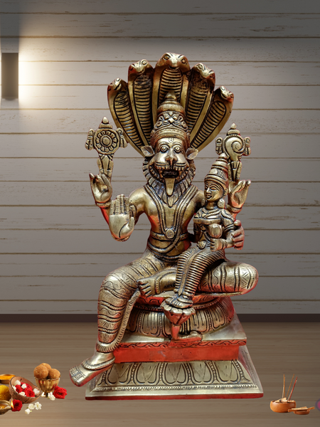 Brass Bhagavan Narasimha With Bhudevi / 34 Inches