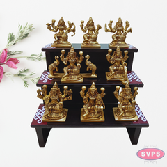 Wooden 3 Step With Brass Ashtalakshmi Set