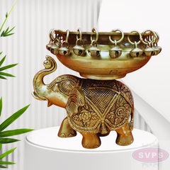 Antique Brass Elephant Urli Bowl with Hanging Bells – Traditional Decorative Centerpiece